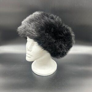 Vintage Style Black Faux Fur Winter Hat Unisex Warm Plush Lined Interior Retro